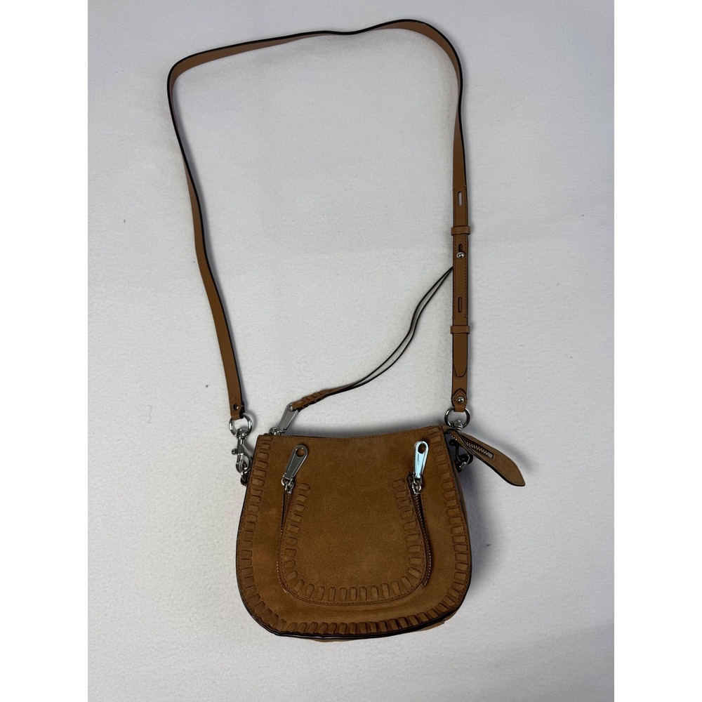 Western Boho Rebecca Minkoff Womens Small Crossbody Bag Cognac Suede Whipstitch
